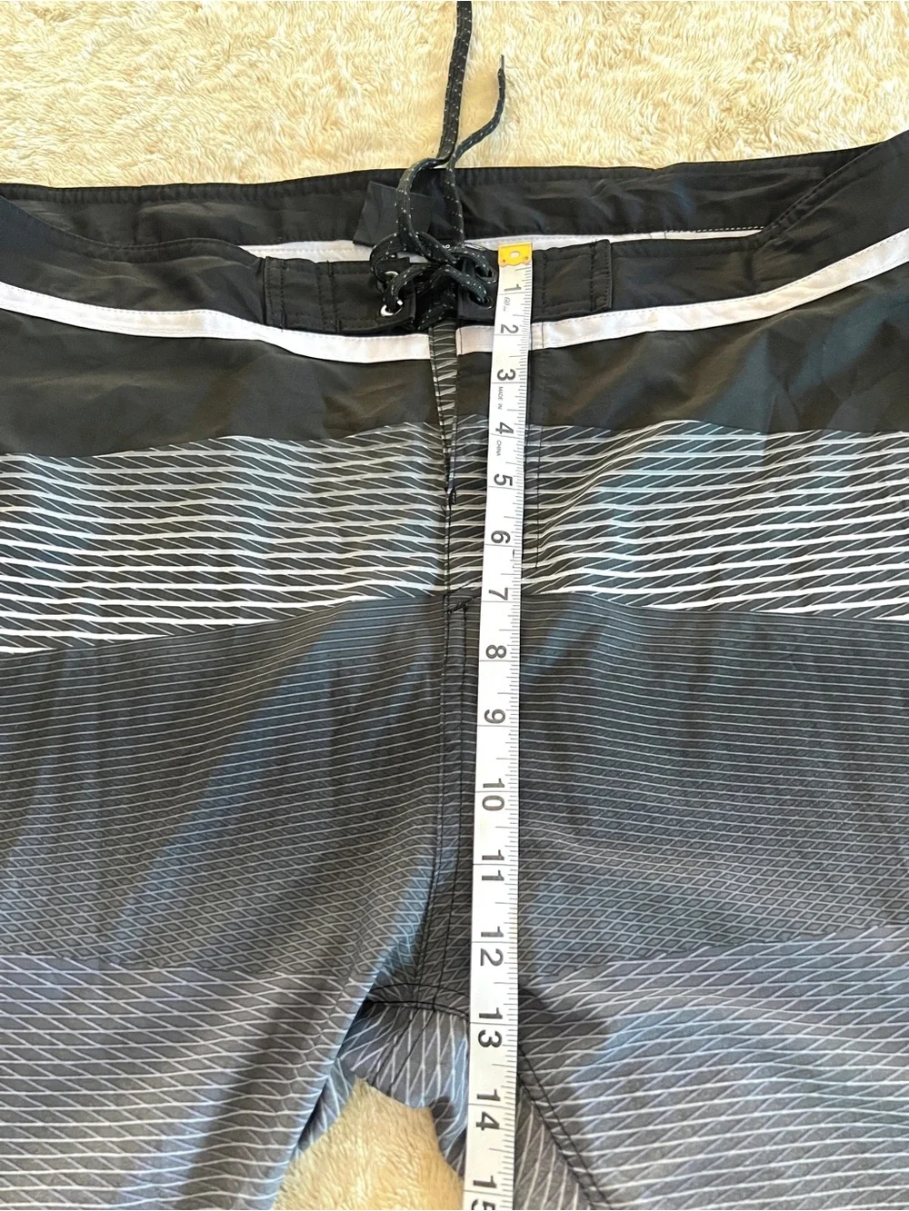 BURNSIDE Men's Gray & Black Striped Sim Shorts Size 38